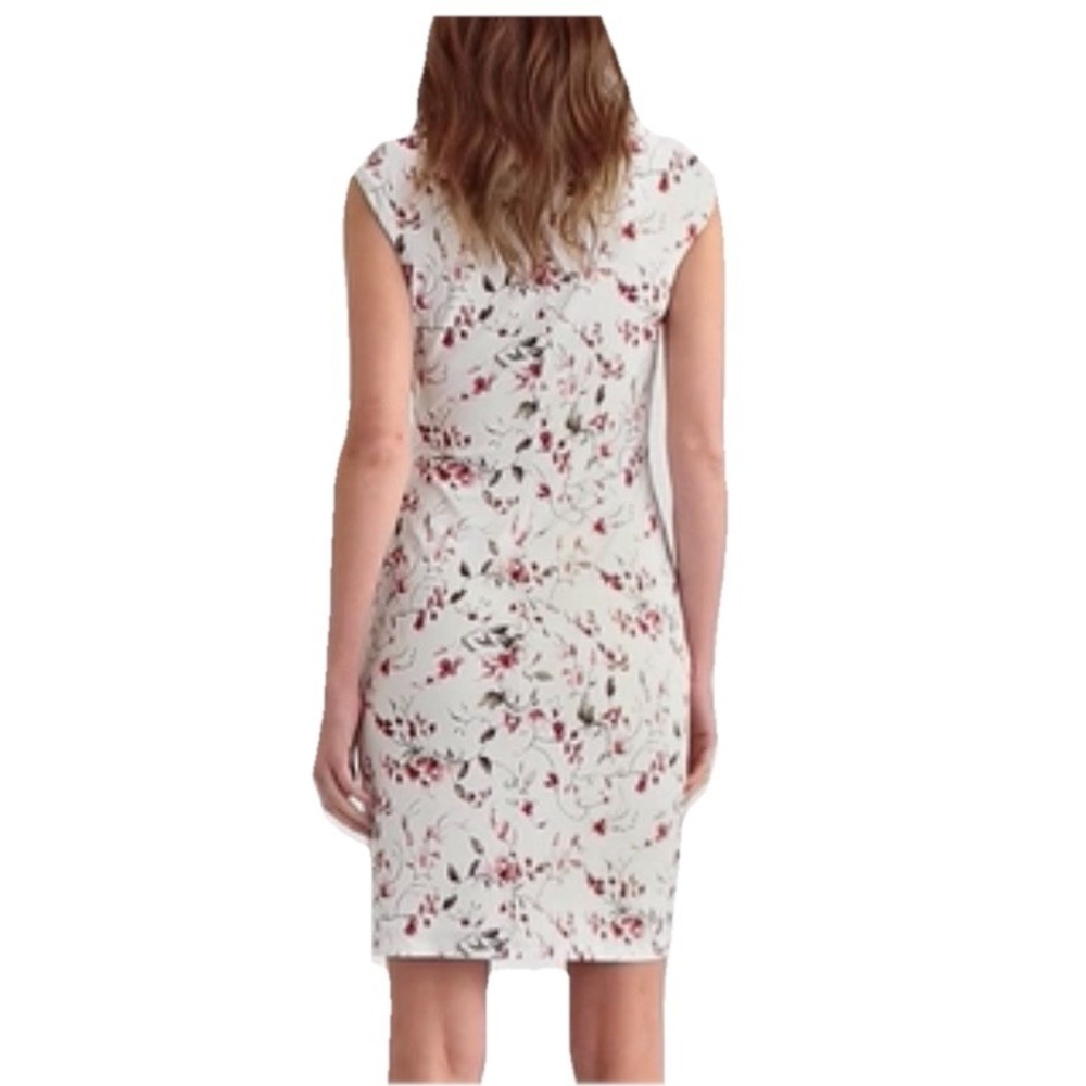 Ralph Lauren Ivory Pink Floral Jersey Surplice Stretch Sheath Dress Size 16 - Picture 2 of 10